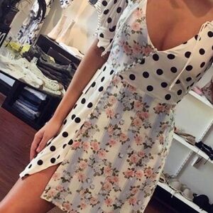 For Love & Lemons Savannah Robin Blue White Wrap Mini Dress Women's Small S